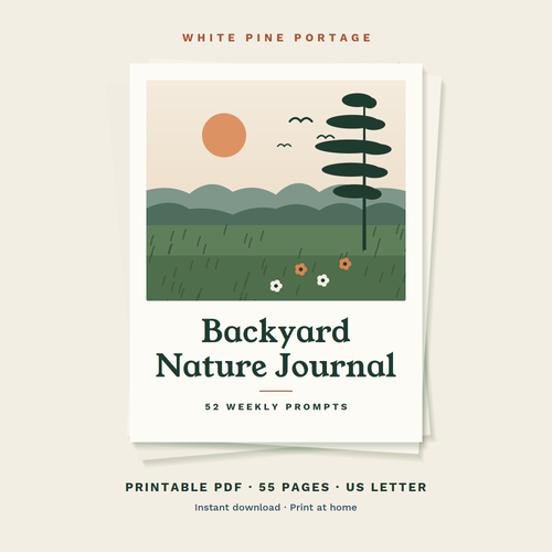 Backyard Nature Journal printable with 52 weekly prompts cover